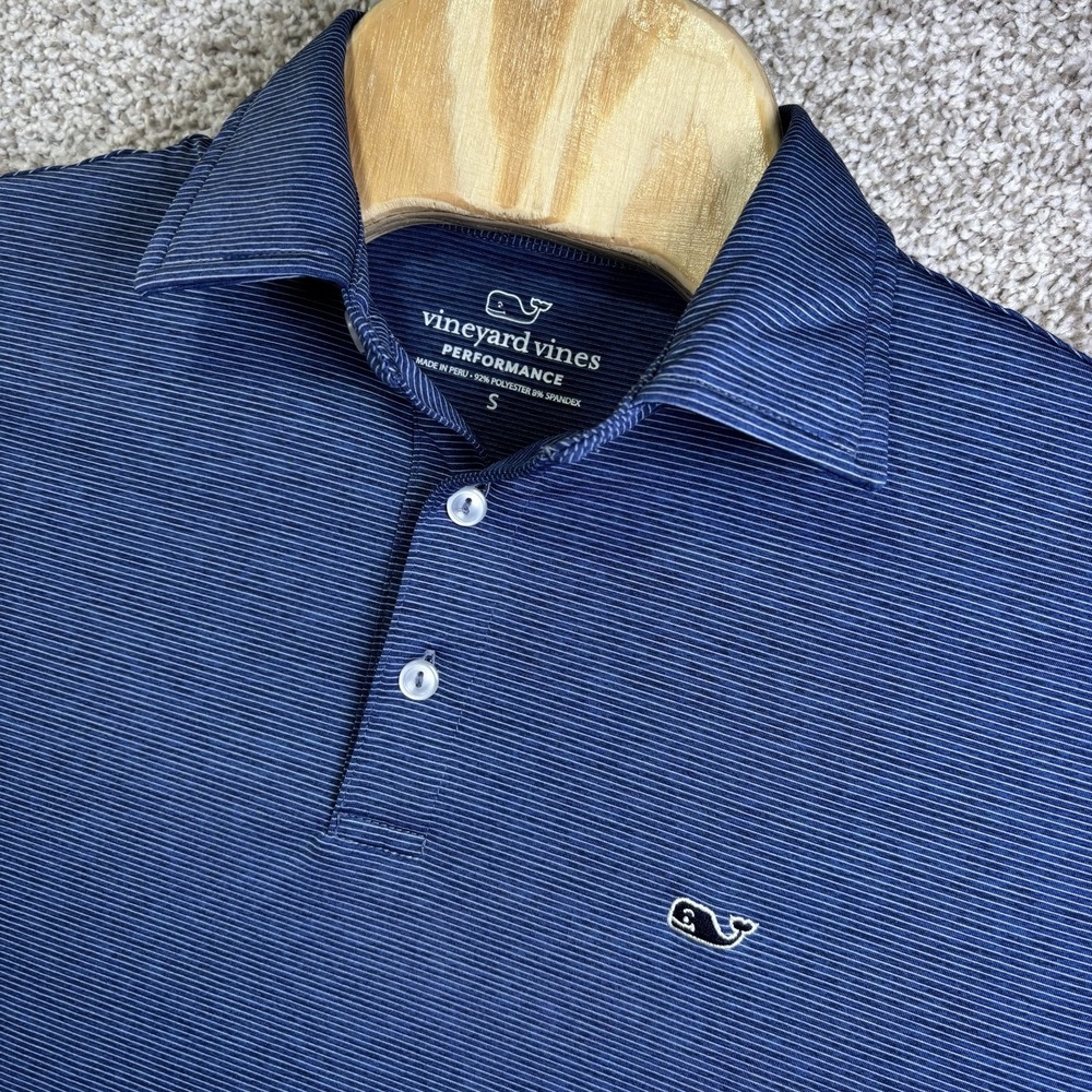 Vineyard Vines Polo Shirt Mens Small Blue Micro Stripe Performance Stretch Golf